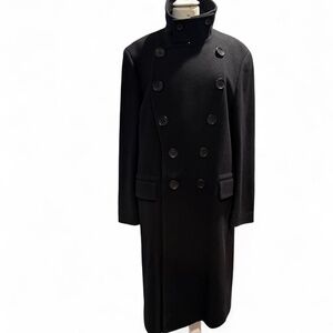 Gucci FW2009 Black Wool Double Breasted Funnel Neck Coat w/ Logo Buttons